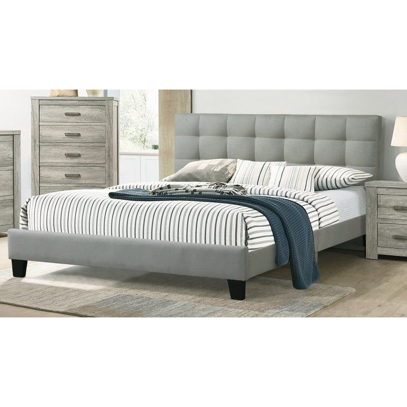 Mobilier de chambre à coucher contemporain 1pc, Gris clair, Bois manufacturé, Lit double