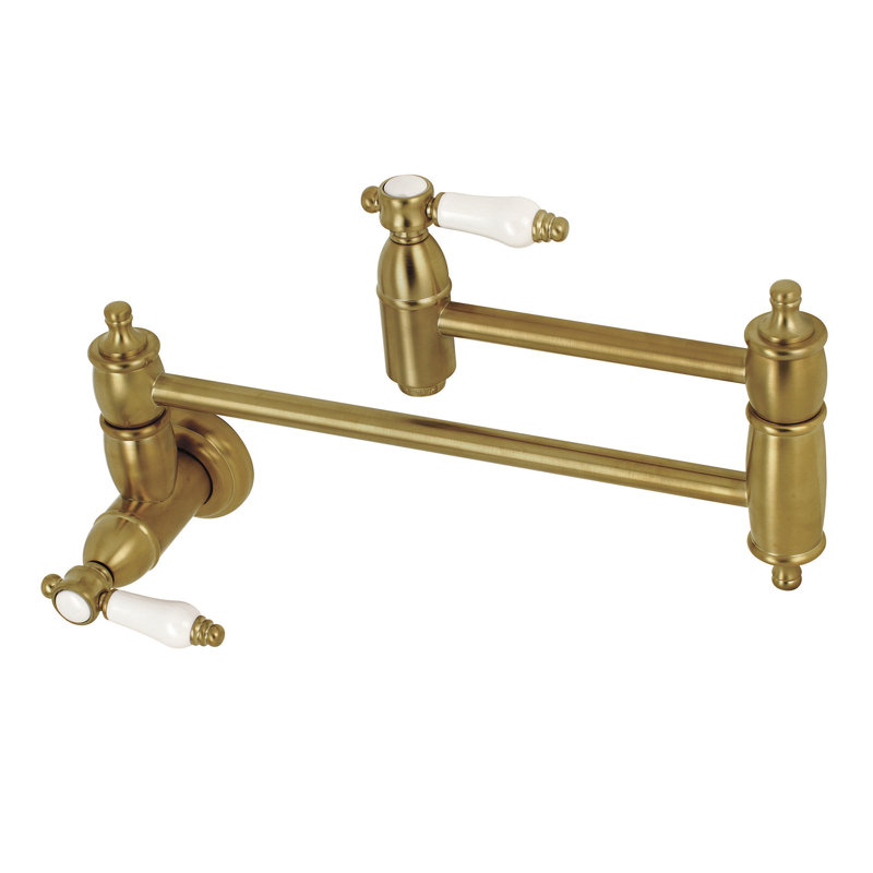 Kingston Brass Bel-Air Two-Handle 1-Hole Wall Mount Pot Filler Faucet, Satin Brass