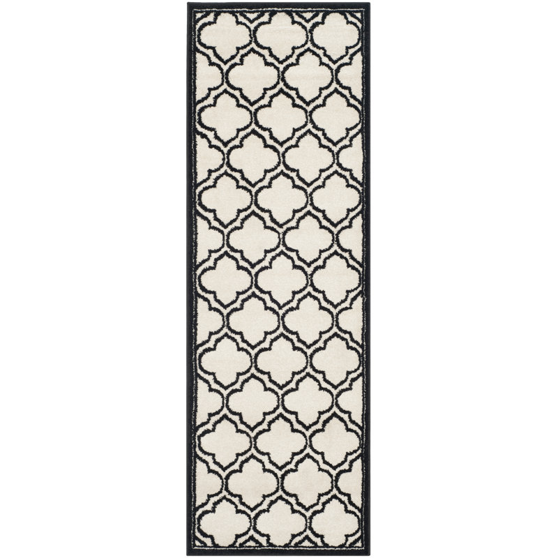 Tapis géométrique ivoire / anthracite Ammundsen, Tapis de couloir 2 pi 3 po x 7 pi