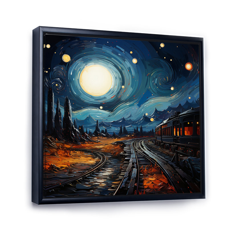 Blue Train Rails By Vincent II - Transportation Canvas Prints, H 16 po x l 16 po x P 1 po, Cadre flottant noir