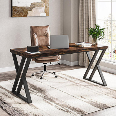 Bureau d'écriture moderne avec pieds en métal en forme de Z, bureau d'ordinateur robuste