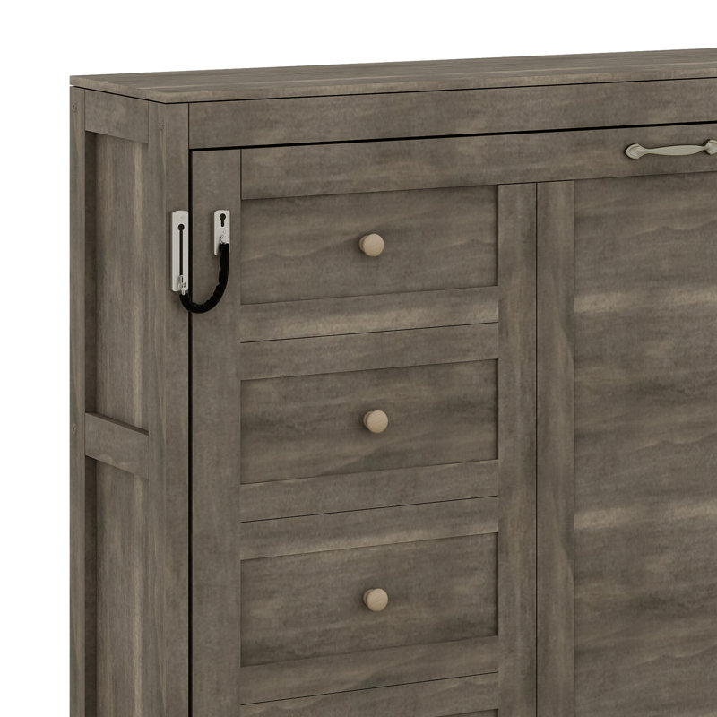 Lit escamotable mural avec DEL intégrée et armoire, solution de lit caché peu encombrante, Brun