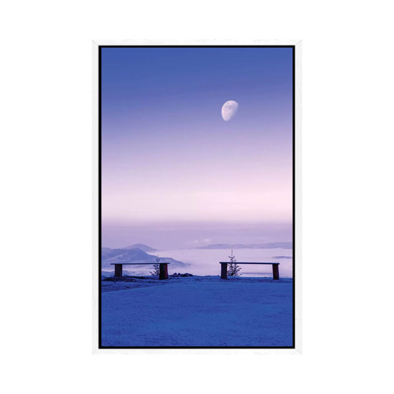 Above The Clouds Under The Moon by Beli - Painting on Canvas, 66.04cm H x 45.72cm W x 3.81cm D, White Framed