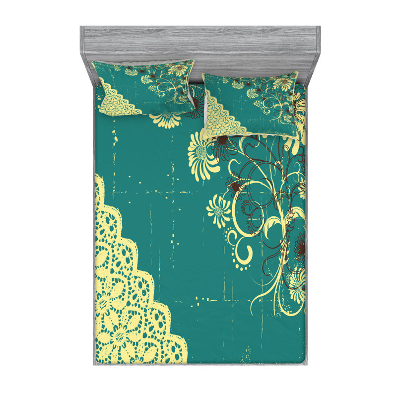 Ensemble de draps à motif floral rétro, Ensemble de draps pour lit double avec un drap-hou
