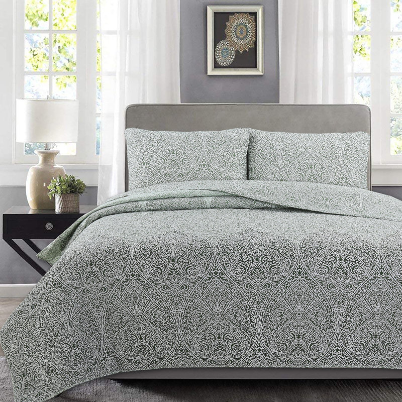 Ensemble de courtepointe réversible en microfibre vert / sauge 3 pièces BB2021-059