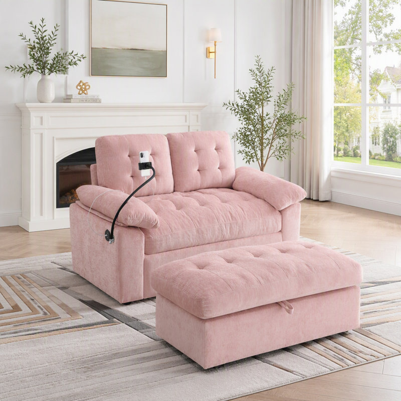 Canapé inclinable de loisir double avec dossier réglable, charge USB, support pour téléphone et repose-pieds de rangement
