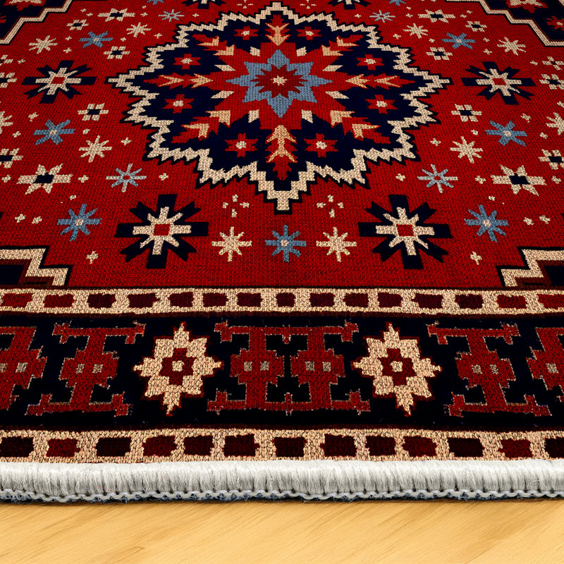 Giget Collection Digital Print Cotton-Polyester Burgundy Floral Rug, Runner 4' x 14'10"