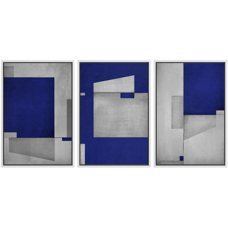 Bleu foncé, gris, géométrique, bloc, abstrait, Mid-Century, formes modernes, illustrations, décor chic, H 24 po x l 16 po