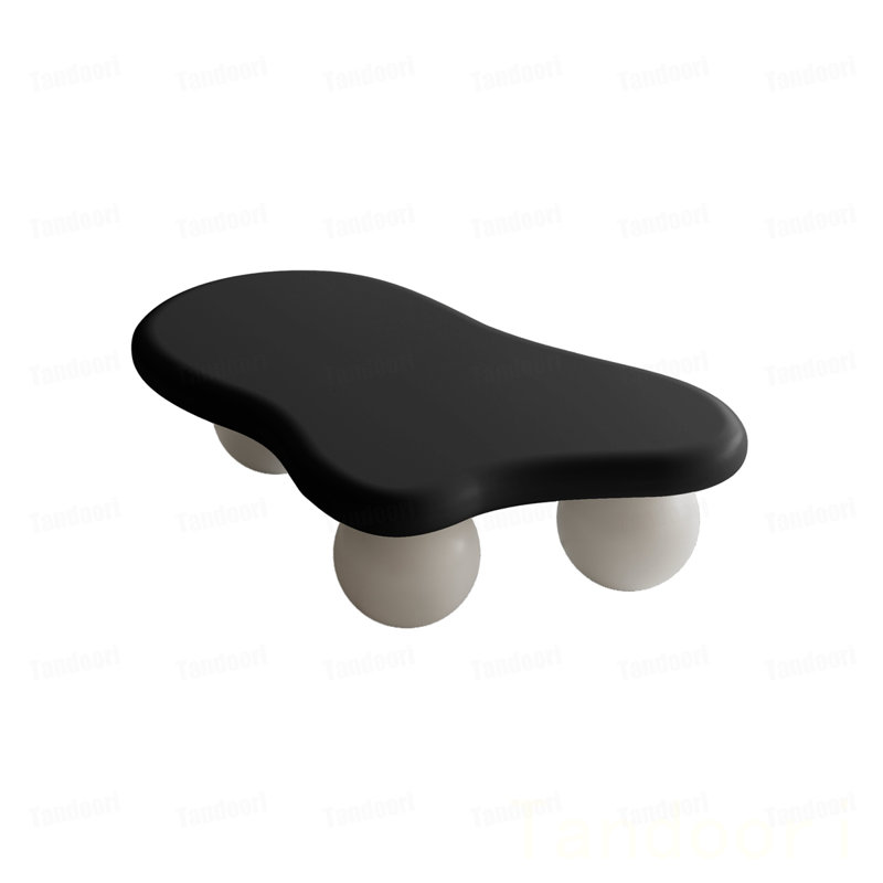 Table basse en forme de nuage avec 3 pieds sphériques pour le salon, H 13,8 po x l 31,52 po x P 47,22 po, Noir / Blanc
