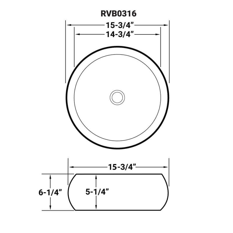 Ruvati Bathroom Vessel Sink Round White Circular Above Counter Porcelain Ceramic, 15.75" L x 15.75" W x 6.25" D