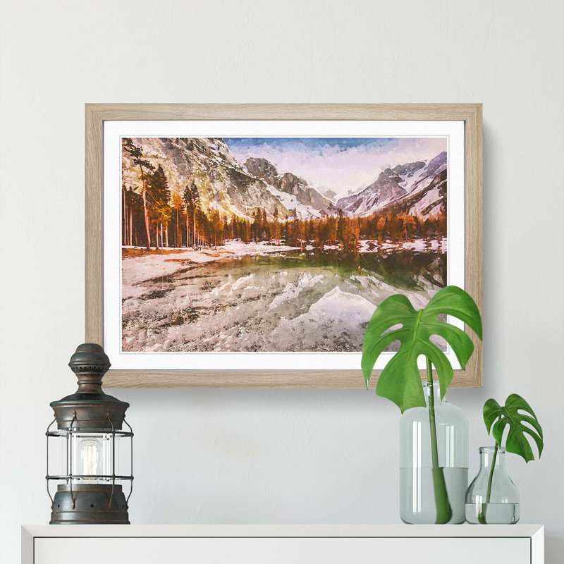 Pragser Wildsee Lake in Italy in Abstract - Framed Print, 50cm H x 76cm W x 2cm D, Oak