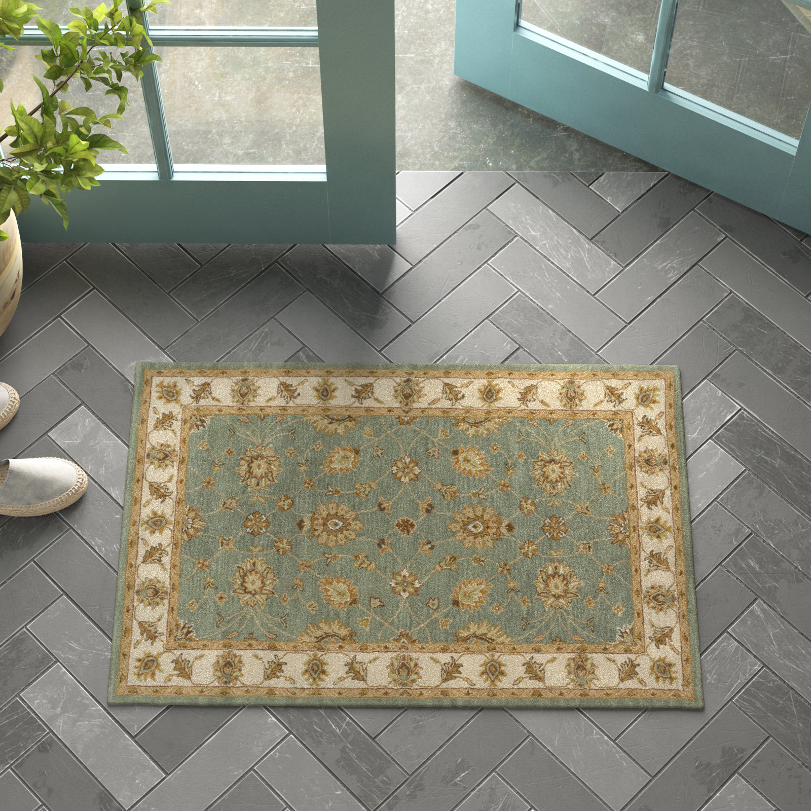 Southshore Green Hand-Woven Oriental Wool Rug, Rectangle 2' x 3'