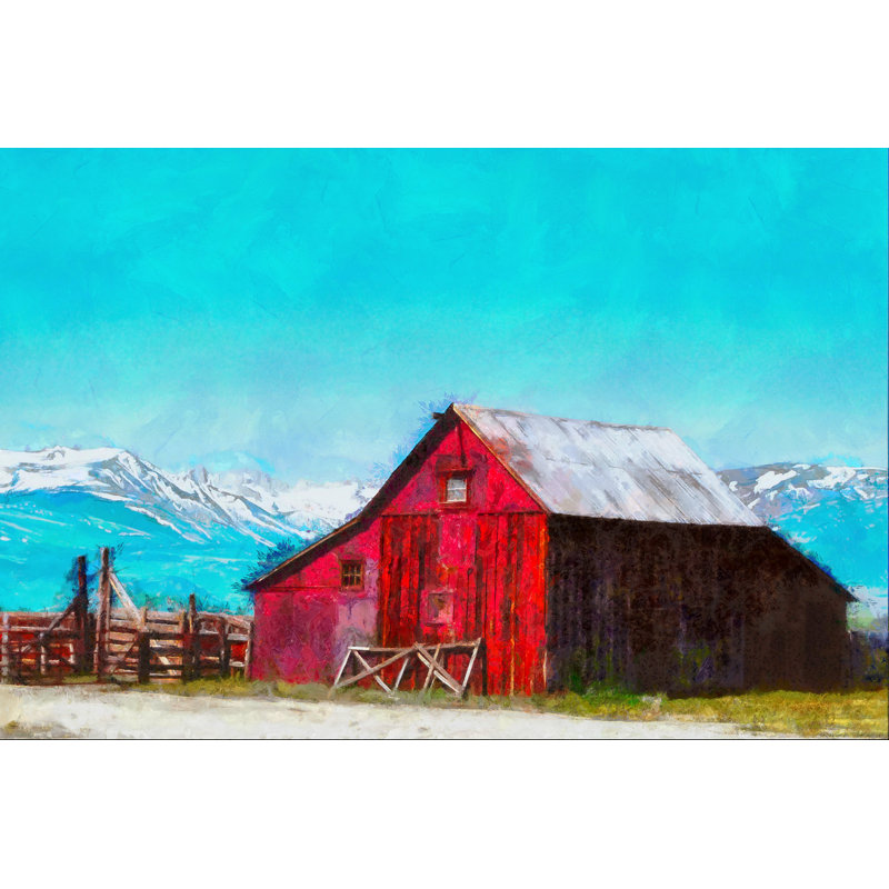 Painted Bright Red Barn - Wrapped Canvas Art Prints, 51cm H x 76cm W x 3.8cm D