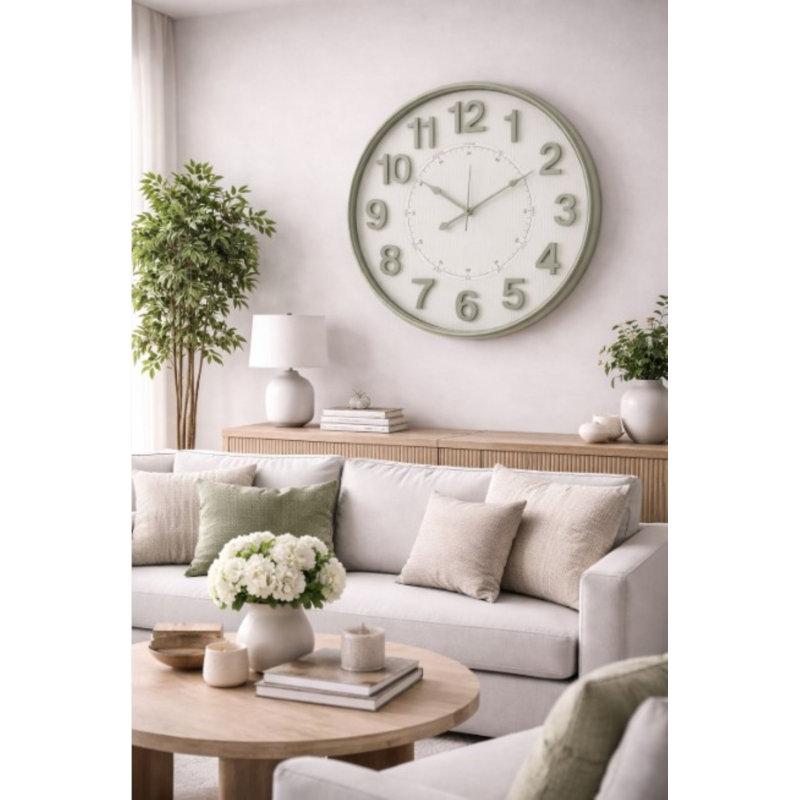 Linden Round Wall Clock 29.5 Inch Round, Sage Green