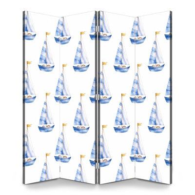 Cloison pliante 4 panneaux à voilure nautique à rayures bleues et blanches, toile séparatrice, cloison de protection autoportante, cloison d'intimité pour salle de bain