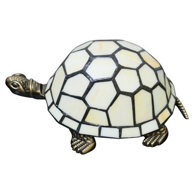 Tortoise Tiffany Style Turtle Lamp Small Bedside Cute Accent Green Stained Glass Shade Night Light