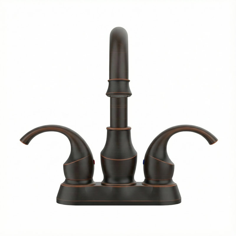 Robinet pour salle de bain à poignée double 4 pouces avec ensemble de bonde, Bronze frotté à l'huile