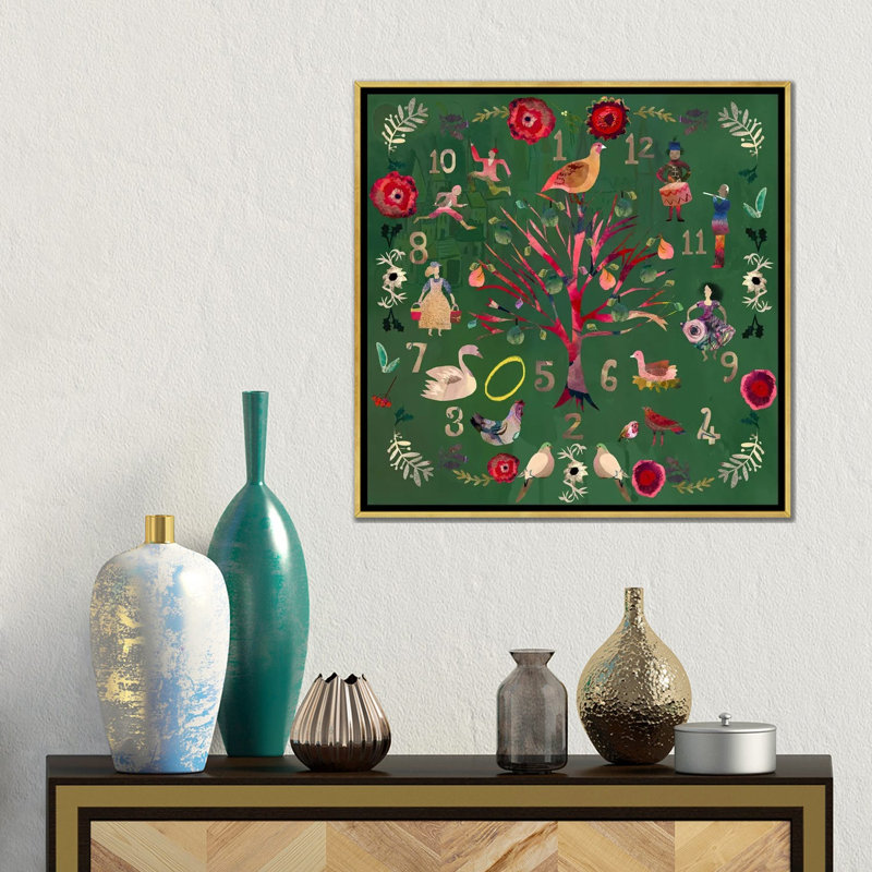 Twelve Days - Wall Art Print - Framed Canvas, 18" H x 18" W, Floater Framed without Mat, Gold