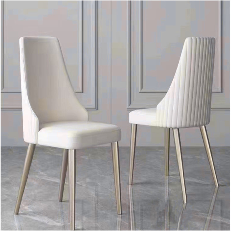 Chaise de salle à manger avec pieds en métal robuste et cuir blanc (ensemble de 2)