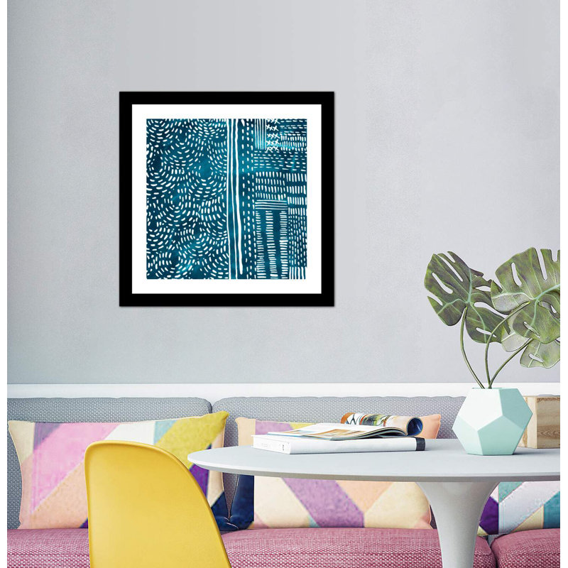 «Sashiko Stitches II» par Chariklia Zarris, impression sur toile, H 16 po x l 16 po x P 1 po, Cadre noir