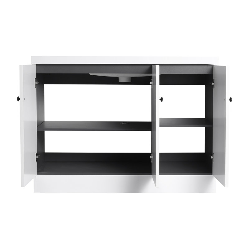 48" Freestanding Bathroom Vanity White Resin Sink & 3 Soft-Close Cabinet Doors (KD-Packing)