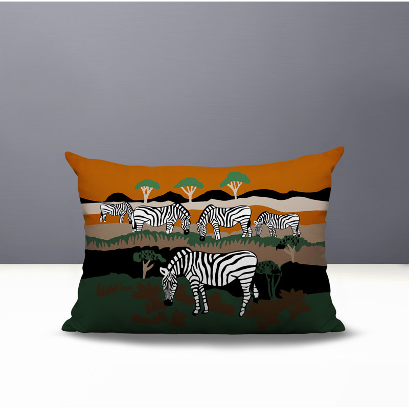 Oreiller rectangulaire réversible intérieur / extérieur Gia Zebra, Orange, H 14 po x l 20 po