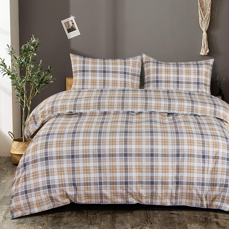 Ensemble de housse de couette 3 pièces, housse d'édredon en coton lavé avec fermeture à glissière, damier - NTBAY, Grand