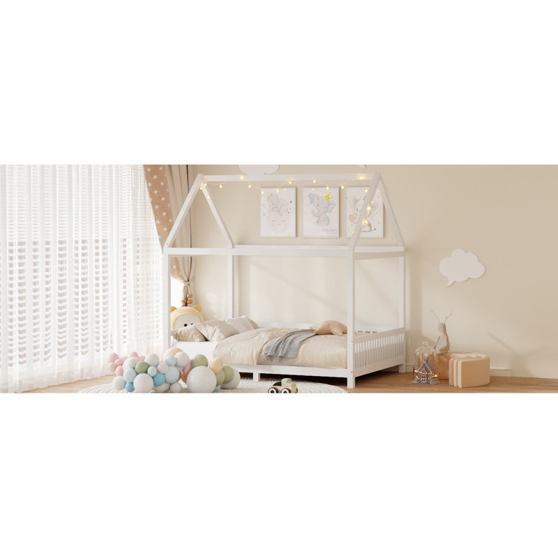 Lit en bois avec garde-corps et DEL, pleine grandeur, blanc - Apportez une touche chaleureuse à la taille des chambres à coucher