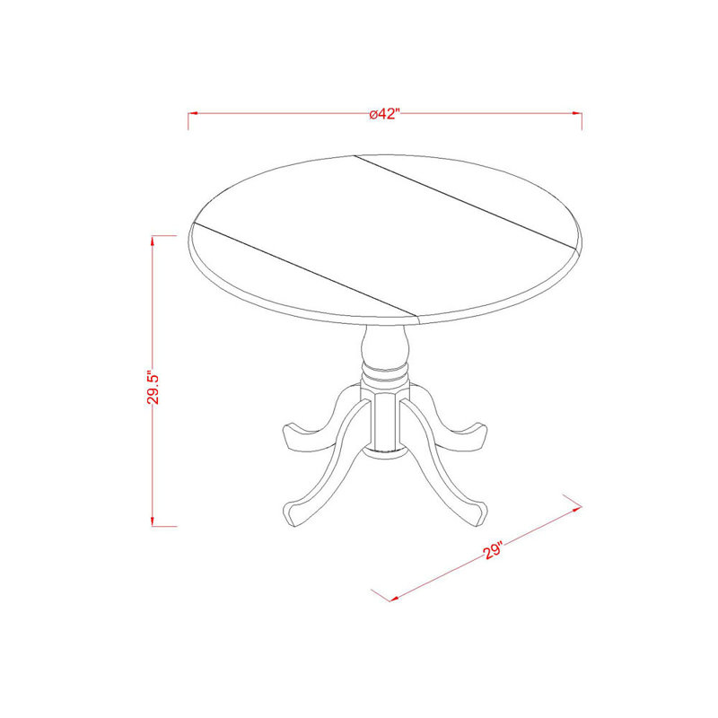 Dublin Modern Kitchen Table - a Round Dining Table Top with Dropleaf & Pedestal Base, 42x42 Inch, Linen White, White, White