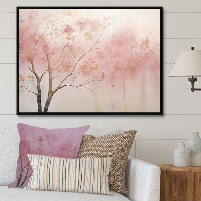 Art sur toile, "Minimalisme rose et or II", 24" H x 32" W, Cadre flottant noir