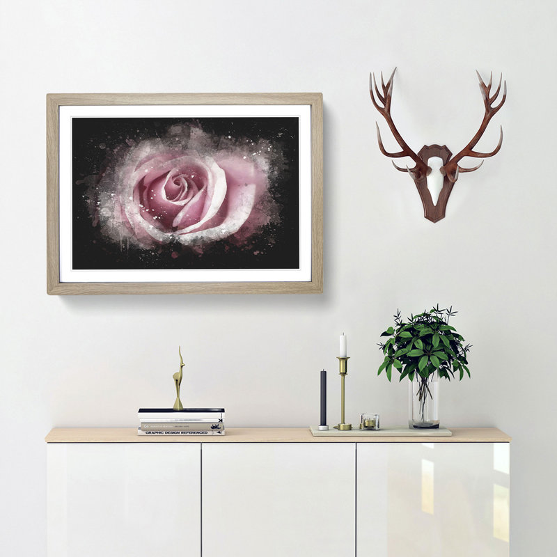 Pretty in Pink Rose Flower - Picture Frame Graphic Art Print, Oak Framed, 62cm H x 87cm W x 2cm D