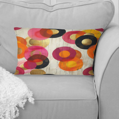 Bright Pink Midcentury Retro Circles - Midcentury Lumbar Pillow