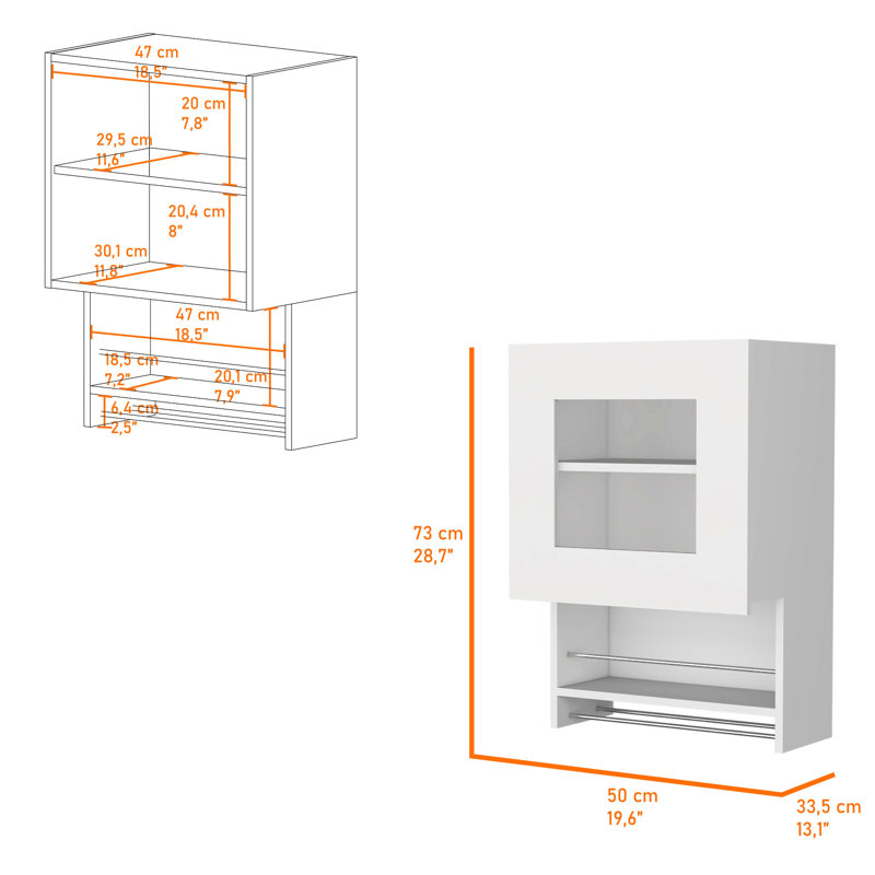 Armoire de rangement contemporaine en bois blanc avec porte-serviettes et porte en verre