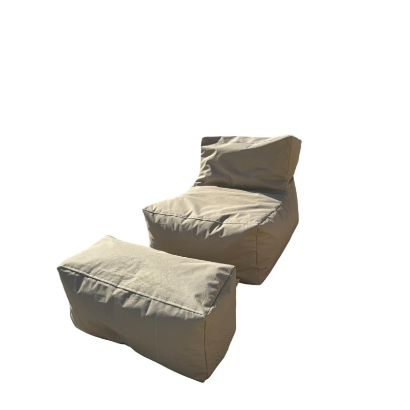 Comfortable Bean Bag Set (2 Pieces), Beige | 100% Polyester with Waterproof Impertex Fabric, Bean Bag Dimensions: 29.5 x 27.6 x 37.4 inches, Tuffet Dimensions: 29.5 x 13.8 x 13.8 inches | Removable Zipped Cover, Filled with Recycled EPS Beads