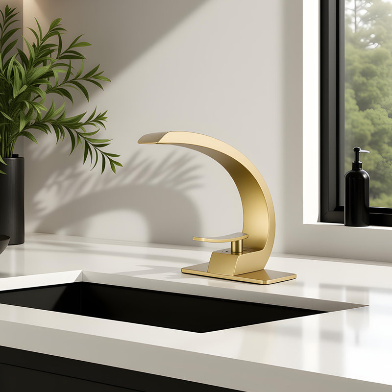 Single-Hole Single-Handle Bathroom Faucet With Drain Assembly, Brushed Gold