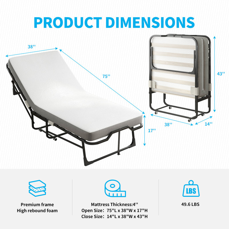 Alwyn Home 31'' W/38'' W Folding Bed With Mattress Included, Twin