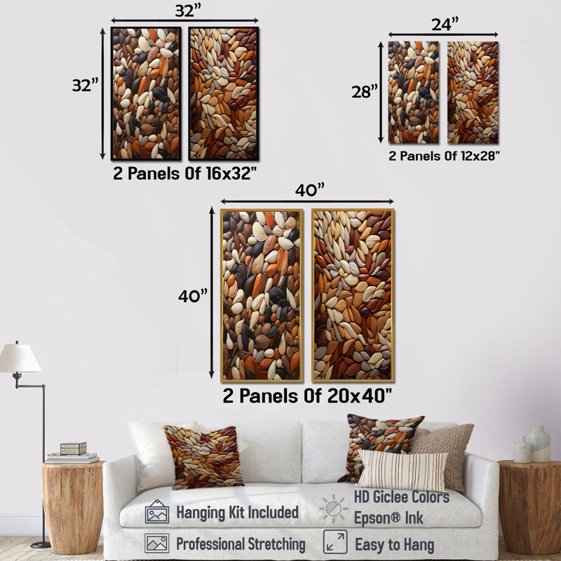 Haricots ballet collage de pierre - ensemble de 2 impressions sur toile cacao, H 40 po x l 41 po, Toile tendue