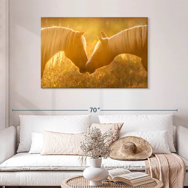 Hardie, coucher de soleil romantique, chevaux, H 30 po x l 45 po