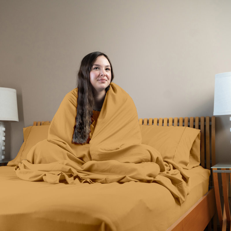 Ultra Soft Bamboo Sheet Set - 4 Pc Set - Wrinkle Resistant - Cooling Sheets with Deep Pockets, Medallion Gold