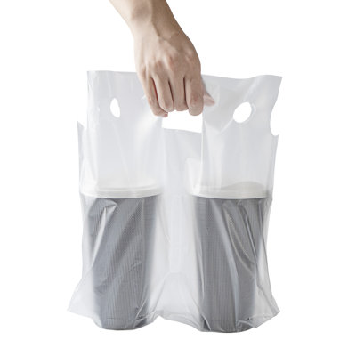 Restaurantware-Bag Tek Plastic Drink Carriers, 100 Double Cup Plastic Bags For Cups - Disposable, With Handles, Clear Plastic Drink Delivery Bags, For Delivery, Coffee, Tea, Juice