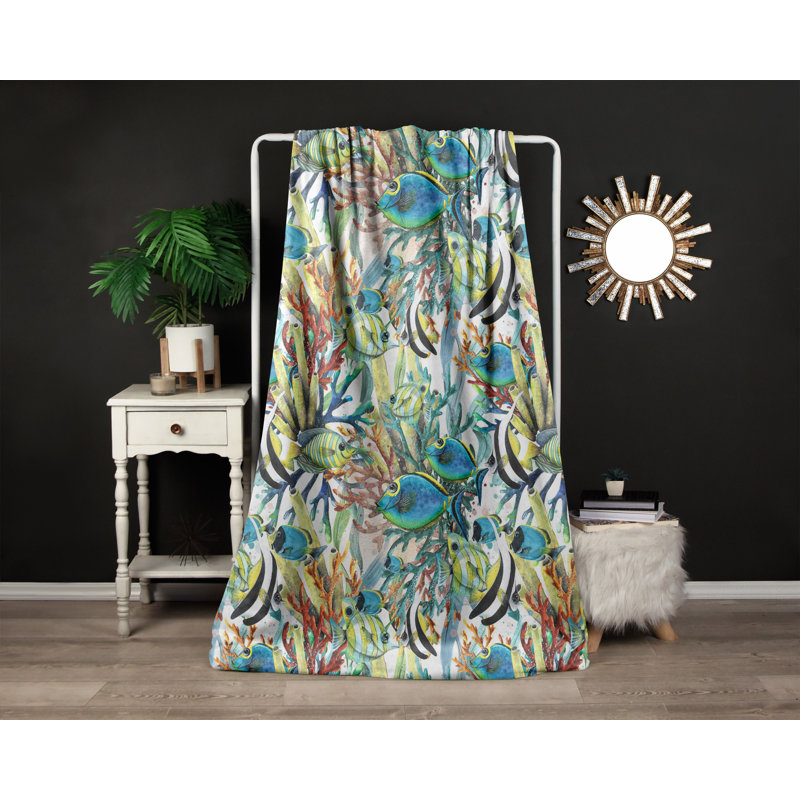 Throw Blanket, 68" W x 80" L, Animal Print/Abstract, Blue/Green