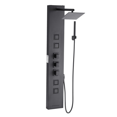 Shower Panel Tower System With Rainfall Shower Head, 49 In Brushed Stainless Steel Shower Column, 4-Function Faucet, Wall-Mount Rain Massage System, With 4 Body Jets, Handheld, And Tub Spout