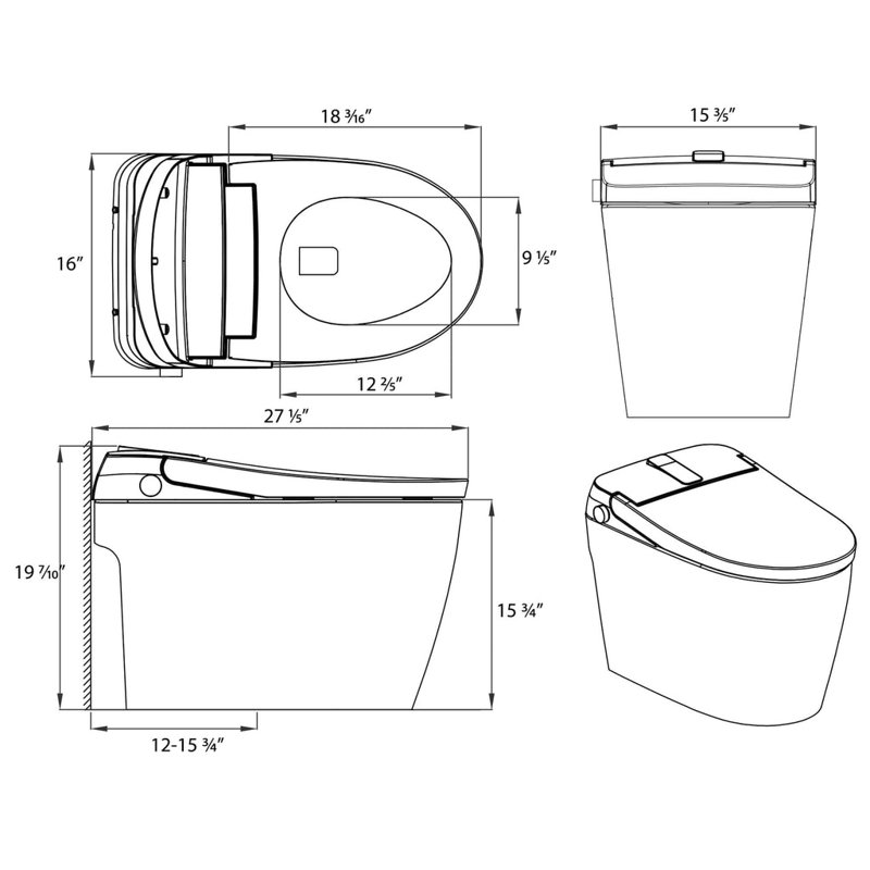 15-3/4'' H Floor Mount Smart Toilet with Tankless and Soft-closing Heated Seat, Matte Gray with Tankless
