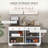 Farmhouse White Sideboard Buffet Cabinet with 2 Drawers, 4 Barn Doors &amp; Adjustable Shelves | Wood Grain Top | Particle Board Frame