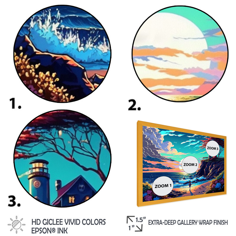 «Modern Sunset in Vector Style II», reproduction sur toile, L 20 po x H 12 po, Cadre photo doré
