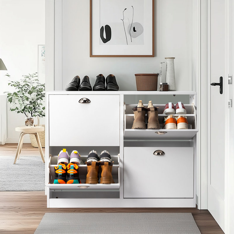 Armoire à chaussures 4 tiroirs avec tiroirs rabattables blanc