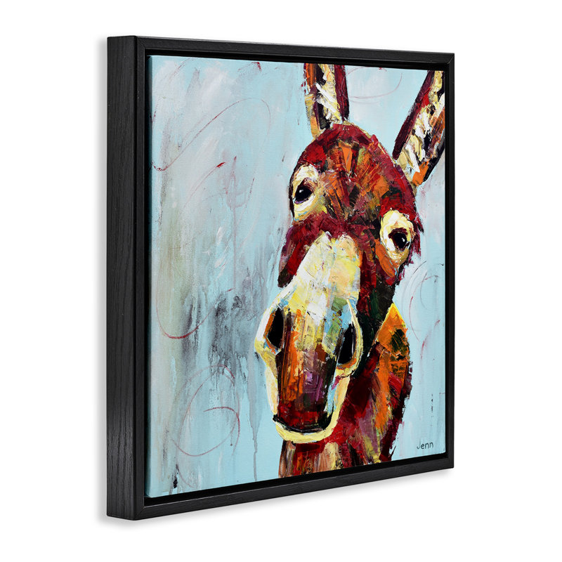 Visage d'âne sur fond bleu, Cadre flottant noir de jais, H 25 po x l 25 po
