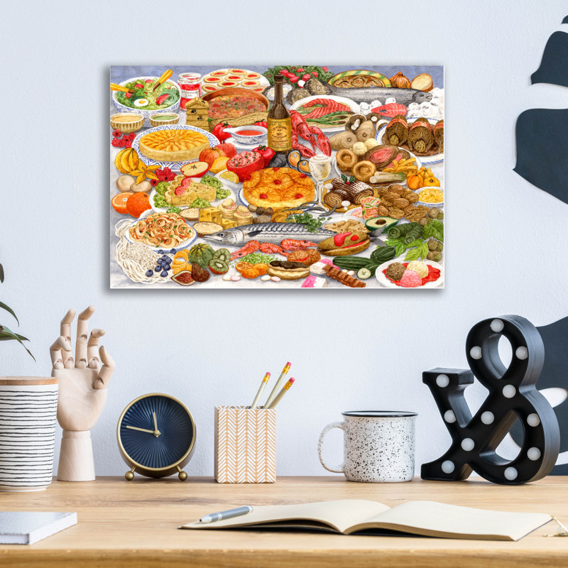 Art mural en verre épique «Edible Alphabet» par Gale Pitt, 16 po x 12 po, H 12 po x l 16 po