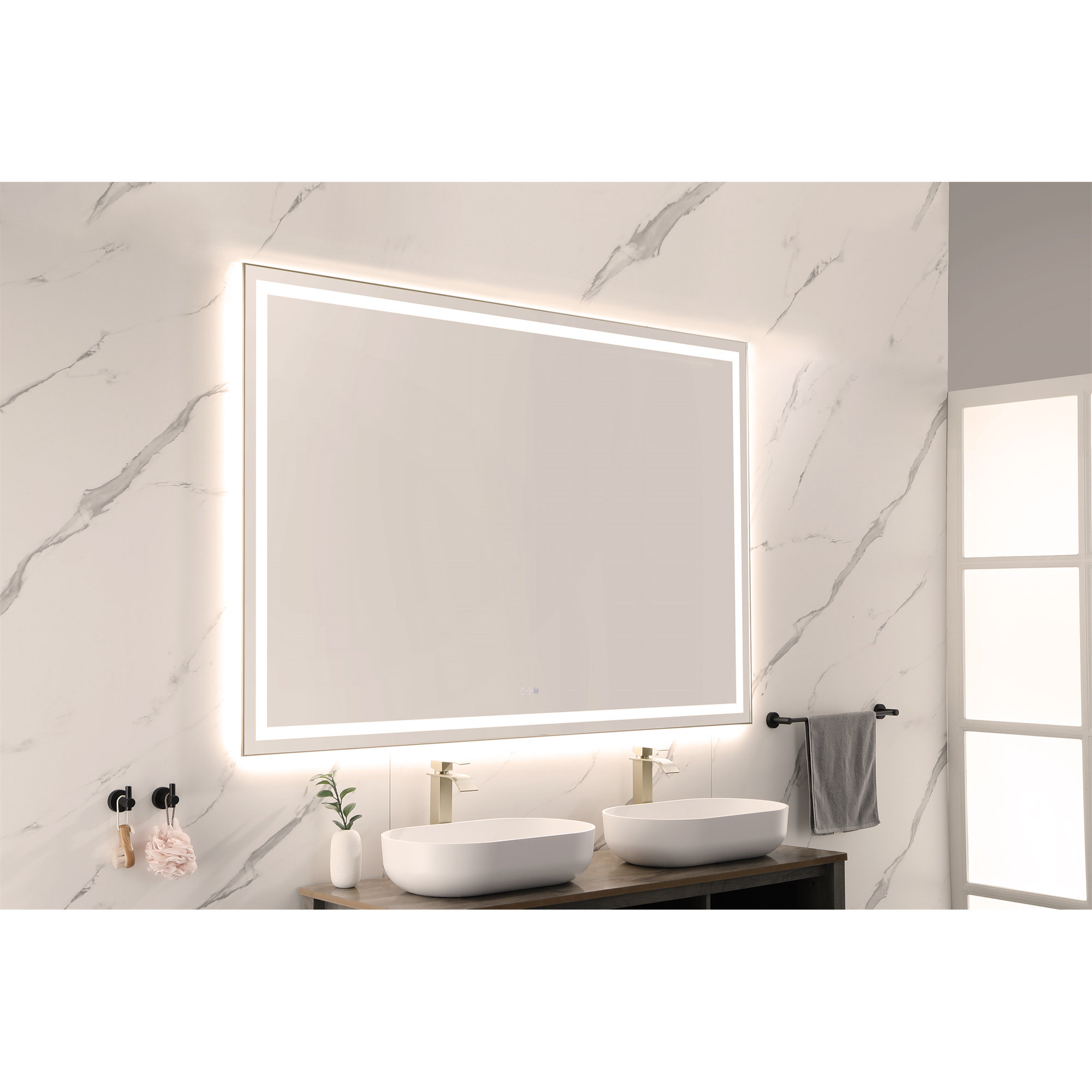 Taroo Clocks 84in. W x 48in. H Oversized Rectangular Framed LED Mirror ...