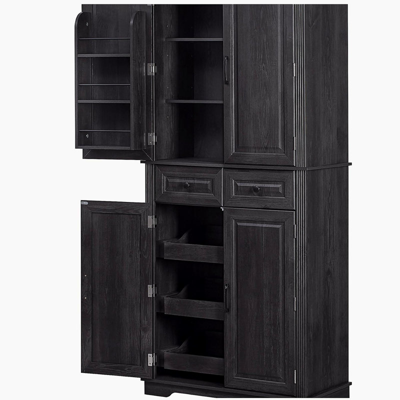 Armoire de cuisine de 71 po de hauteur avec 3 organisateurs coulissants, armoire de rangement autoportante avec 6 tablettes de porte et 2 tiroirs